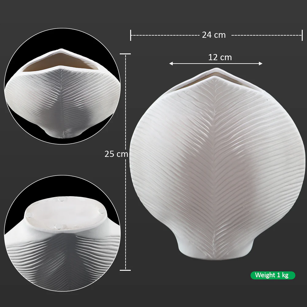 White Ceramic Vase with Leaves Pattern(Flower Not Included) - Image 3