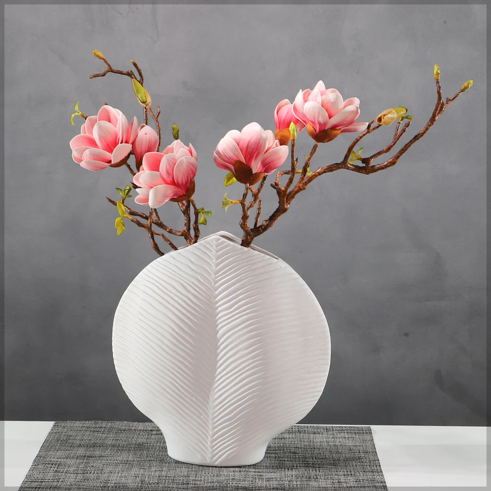 White Ceramic Vase with Leaves Pattern(Flower Not Included) - Image 4