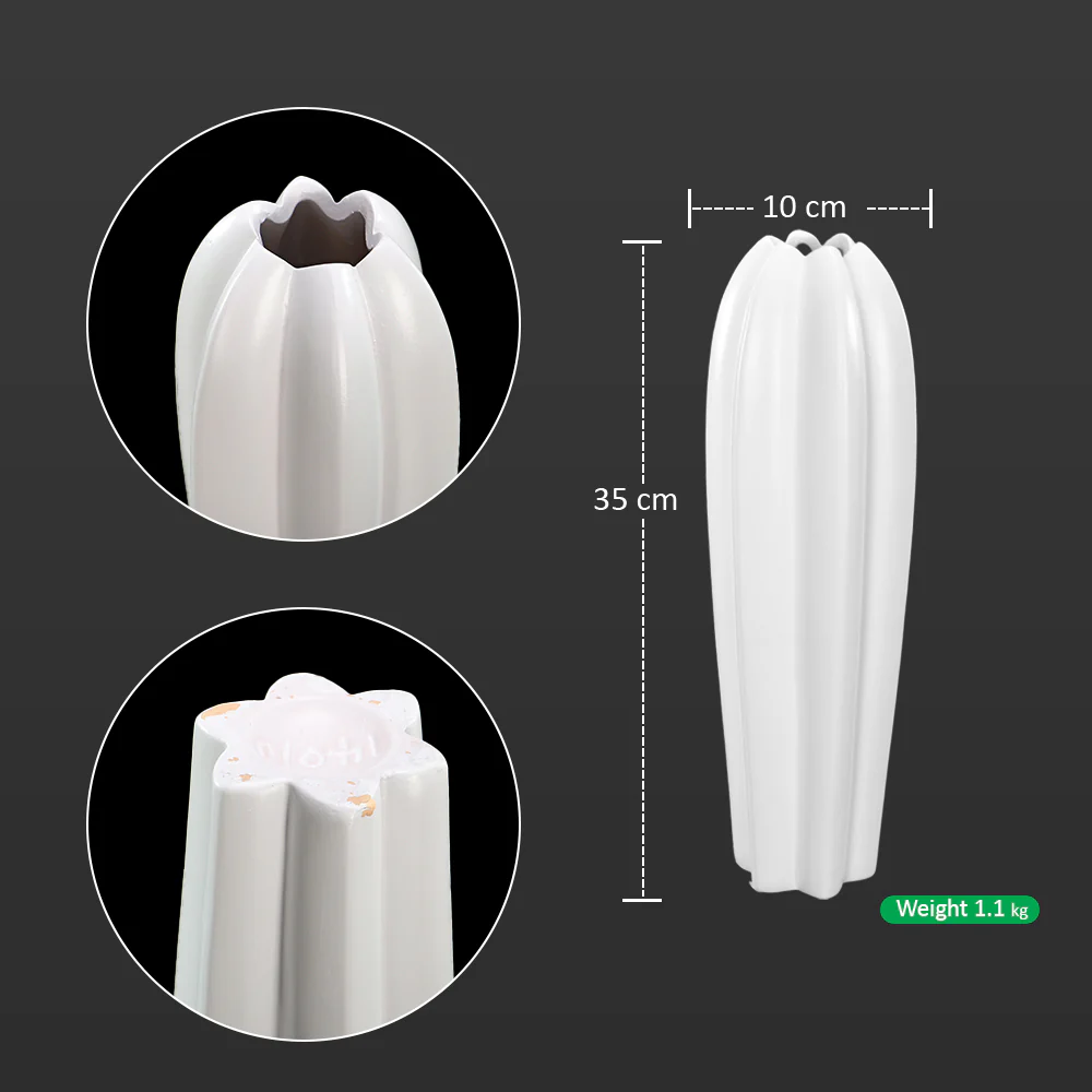 White Designed Tall Ceramic Vase(Flower Not Included) - Image 3
