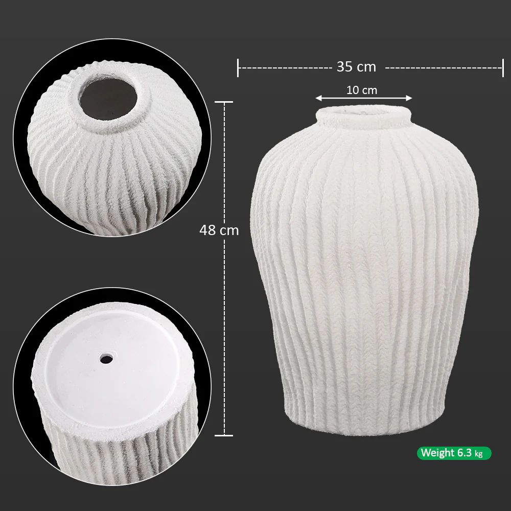 White Ribbed Concrete Vase - Image 2