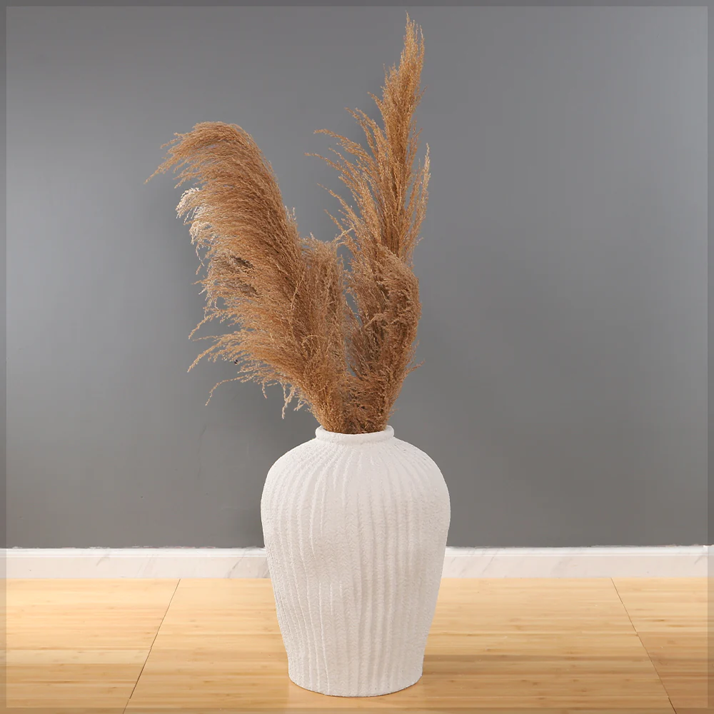 White Ribbed Concrete Vase - Image 4