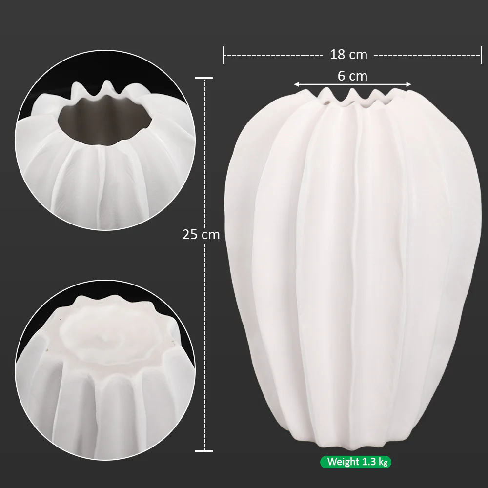 White Ribbed Design Ceramic Vase(Leaf not included) - Image 3
