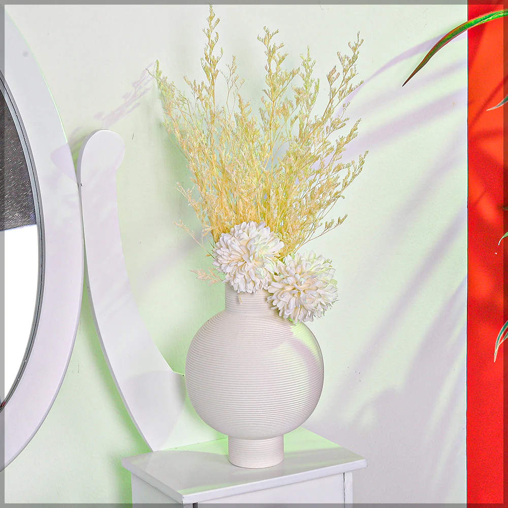 White Textured Ceramic Vase - Image 3