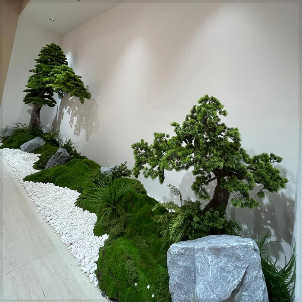 Zen-Inspired Indoor Landscape with Bonsai Trees for display purposes only (non-sale)